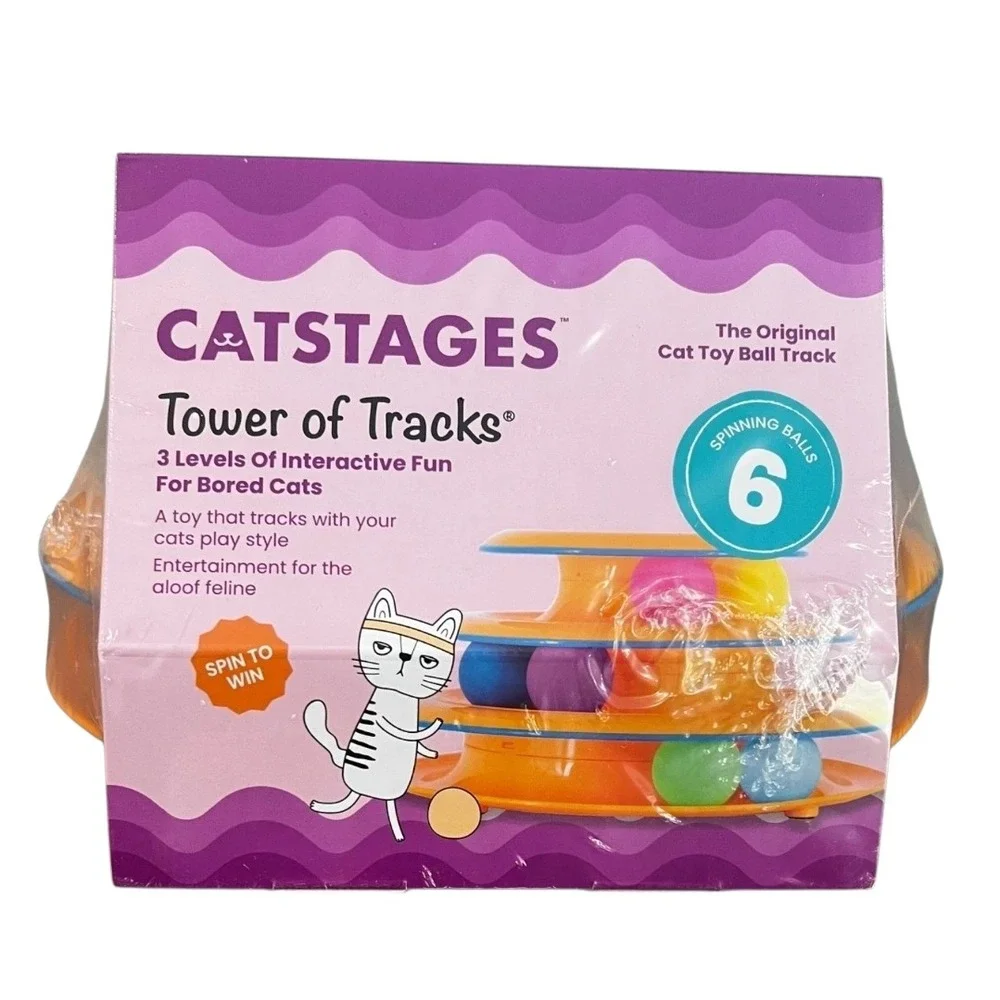 Catstages Tower‎ of Tracks Cat Toy OS Orange New Interactive 3 Level 6 Balls